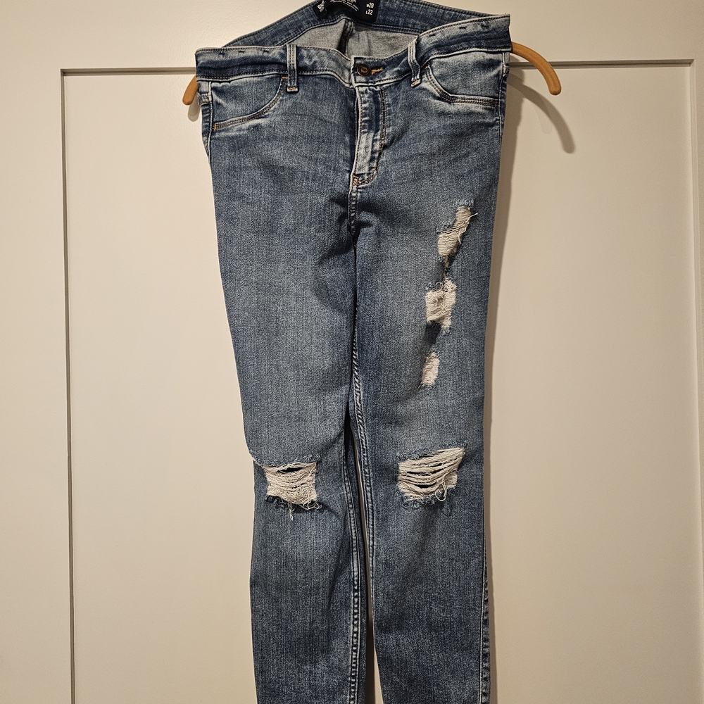 Hollister Women's Distressed Skinny Jeans - Blue